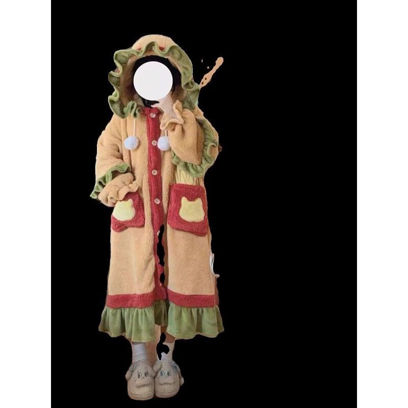 汉堡睡衣吃堡堡加厚大码睡袍珊瑚绒保暖可爱包衣闺蜜装睡裙冬季,女士内衣/男士内衣/家居服,睡袍/浴袍,淘宝优惠券,粉丝福利购,淘宝优惠卷