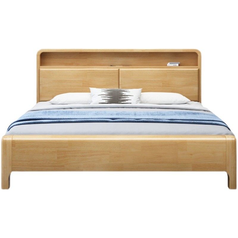 重庆经济型原木色全实木床北欧1米5双人床软靠背高箱储物床抽屉床