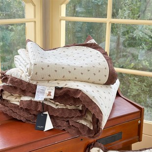 韩式 被可洗花边秋冬双人冬被 全棉春秋被豆豆被2米床盖四件套法式