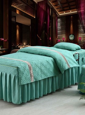 新款美容床罩四件套粉紫色美容院美体推拿纹绣足疗按摩床套