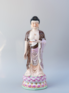 陶瓷西方三圣佛像阿弥陀佛祖大势至观音佛像供奉家用摆件手工彩绘