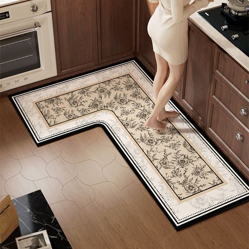 法式复古厨房地毯垫一体l型地垫吸水吸油免洗可擦防滑转角厨房垫