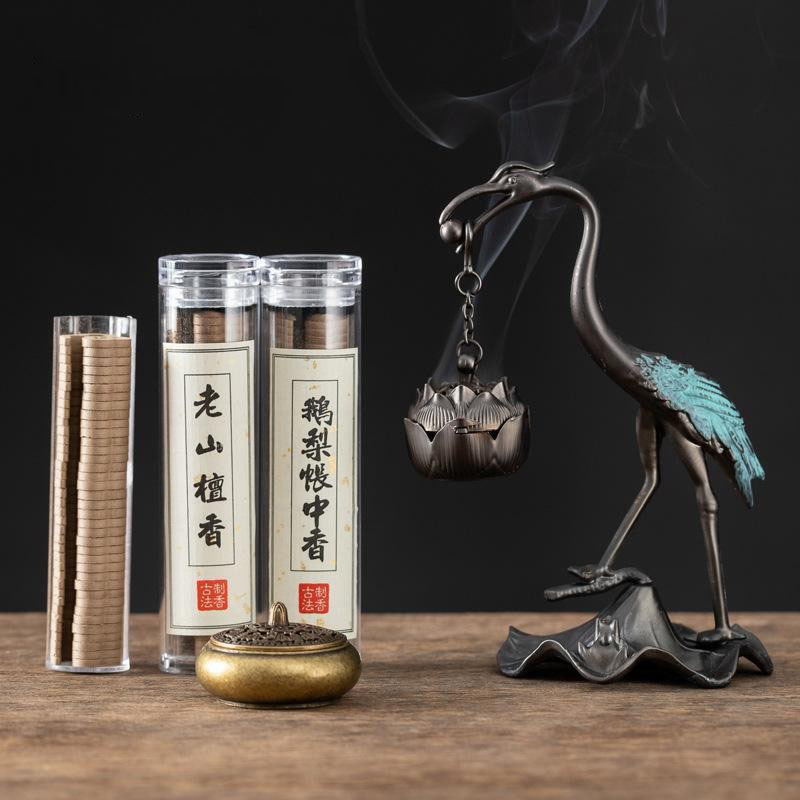 鹅梨帐中香无粘粉环香沉香复古仙鹤吊炉博山炉家用香薰片小祥云香
