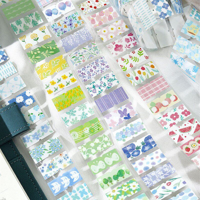 梦幻闪光砂模切胶带山野笔记小鲜花水果图案标签不干胶手帐户索引