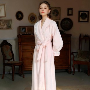 珊瑚绒睡袍女款冬季加厚加绒保暖浴袍浴衣长款法兰绒睡衣晨袍外套