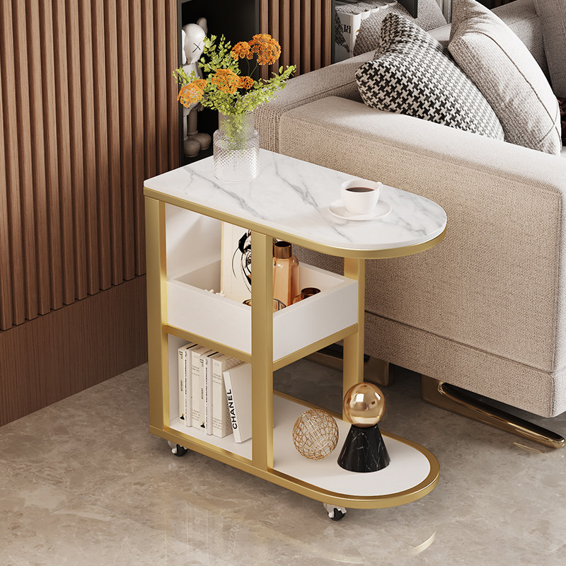 沙发旁边的边柜轻奢岩板茶水柜边几移动客厅小茶台窄型茶台侧边柜