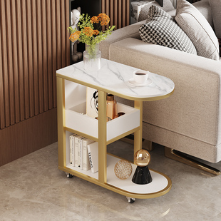 沙发旁边的边柜轻奢岩板茶水柜边几移动客厅小茶台窄型茶台侧边柜