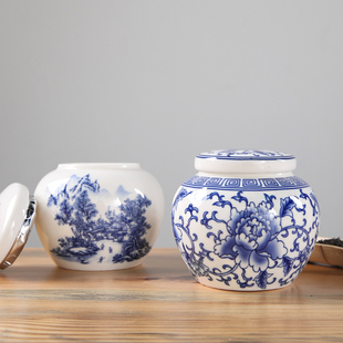 万瓷朝宗青花瓷茶叶罐通用陶瓷膏方罐密封罐普洱罐花茶罐茶具配件