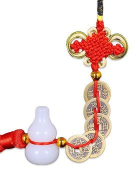 白玉葫芦在下五帝钱古钱币六帝压门槛过门石铜钱挂件门对挂件