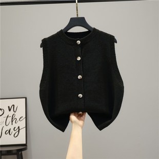 法式复古浣熊绒开衫针织马甲女春秋新款圆领无袖宽松外搭毛衣背心