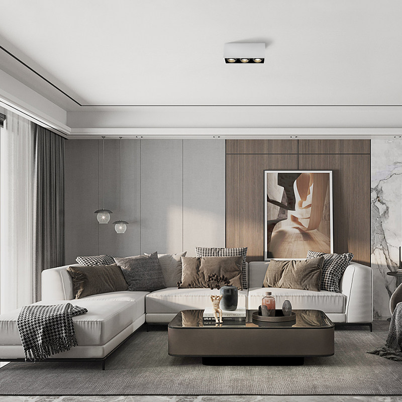 明装筒灯led长方形家用北欧吸顶三头射灯斗胆盒仔客厅无主灯照明