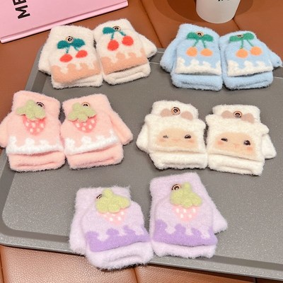 儿童手套冬季宝宝可爱保暖加厚翻盖五指套男女童婴幼儿一岁半指套