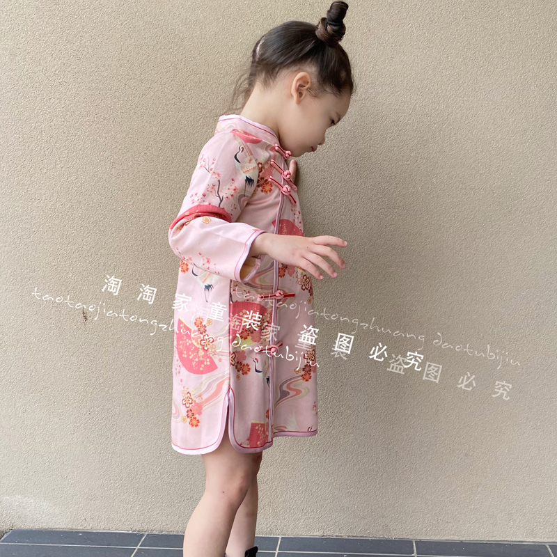 女童汉服旗袍裙中国风秋冬洋气公主裙儿童唐装古筝演出服连衣裙