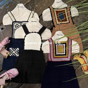 25秋冬新品 MP女童针织毛线衣打底衫百搭半身裙手工方块背带裙子