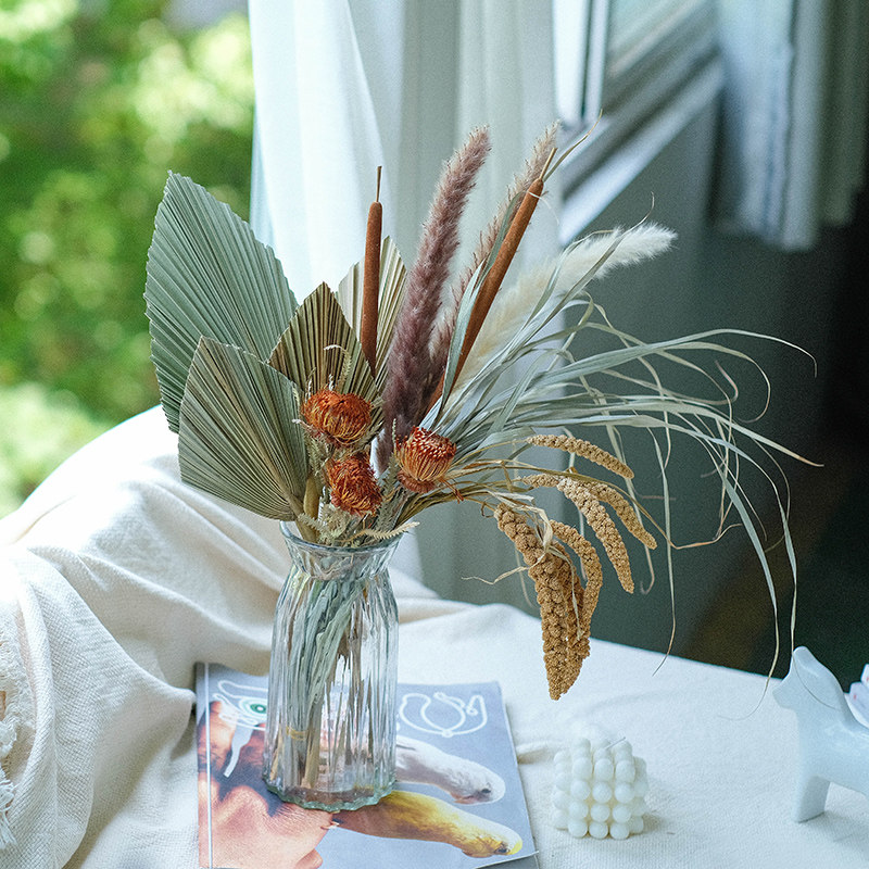 自然风轻奢干花花束佛塔花蒲扇蒲棒样板房卧室装饰品摆件花艺组合