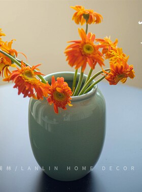 中古风陶瓷花瓶中式复古禅意风鲜花餐桌客厅桌面摆件水培小众绿色