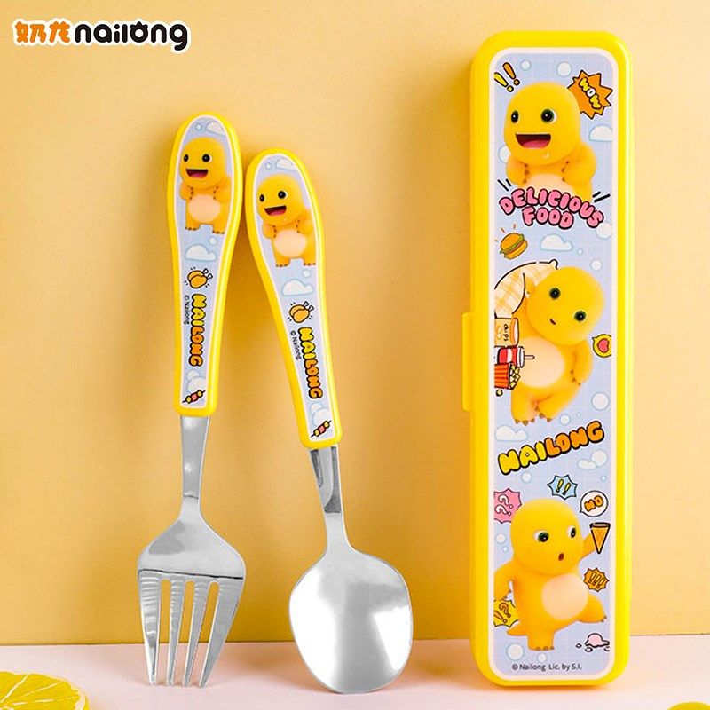 奶龙儿童勺子叉子套装便携收纳盒餐具小学生上学专用三件套不锈钢,婴童用品,儿童餐具,淘宝优惠券,粉丝福利购,淘宝优惠卷