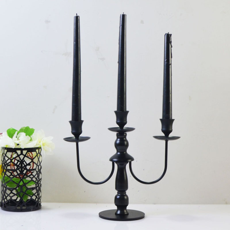 欧式复古铁艺烛台摆件高级黑色蜡烛架家用民宿香薰蜡烛台拍摄道具