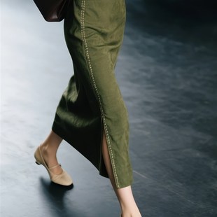 法式 深绿色衬衫 新款 2025秋季 覆古优雅两件套 高腰裙套装