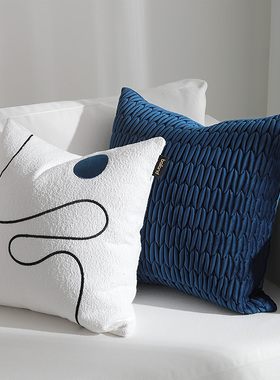 CS023蓝色线圆绣花北欧沙发抱枕靠垫套客厅靠枕床头大号靠背腰枕