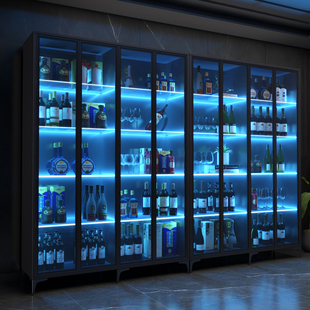 轻奢酒柜展示柜家用客厅玻璃门靠墙商用酒架玻璃层板一体靠墙柜子
