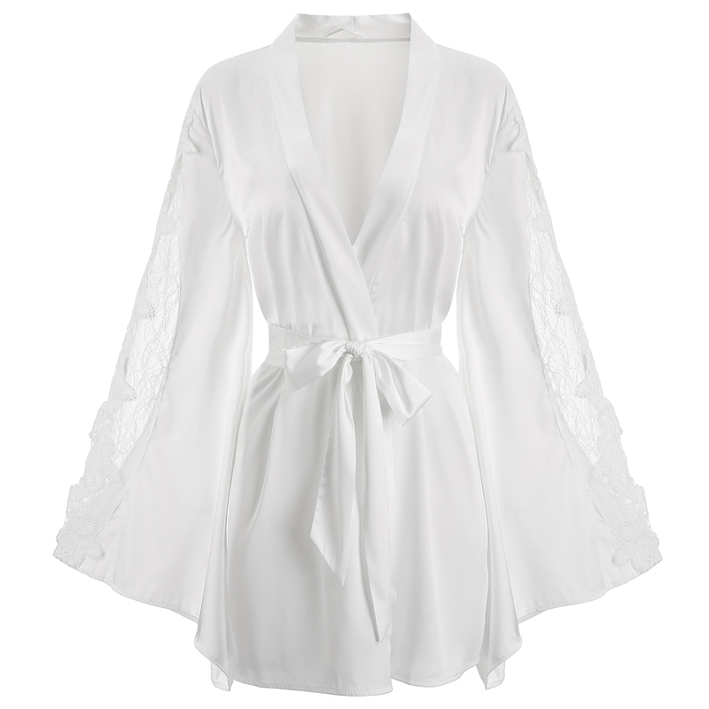 雅小姐性感蕾丝镂空睡袍女性感晨袍浴袍系带中袖睡衣家居服薄款女