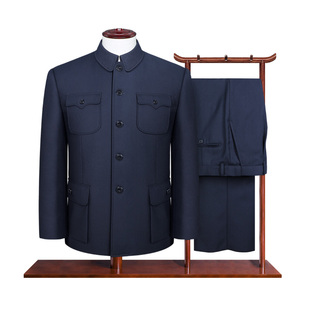 中山装男套装中老年唐装男加绒加厚中式礼服男秋冬爷爷外套中山服