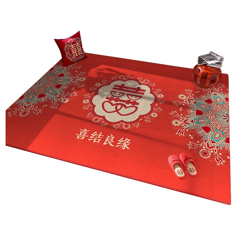 家用可定制大红喜庆结婚地垫入户门垫脚垫比利时绒易裁剪耐脏防滑