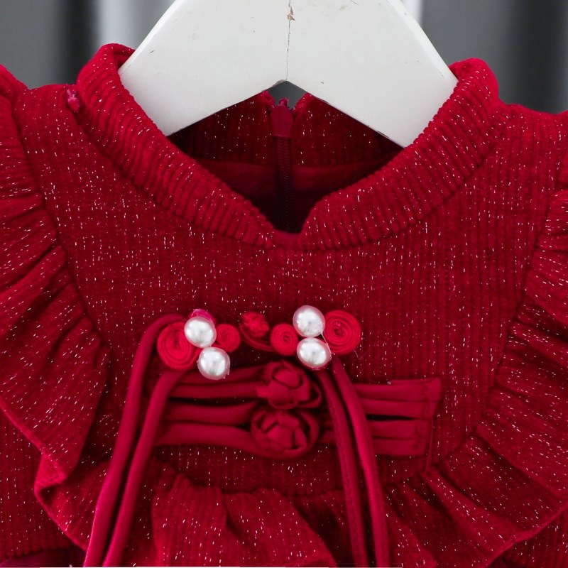 女童连衣裙秋冬款2024新款加绒夹棉女宝宝周岁礼服冬季小童公主裙