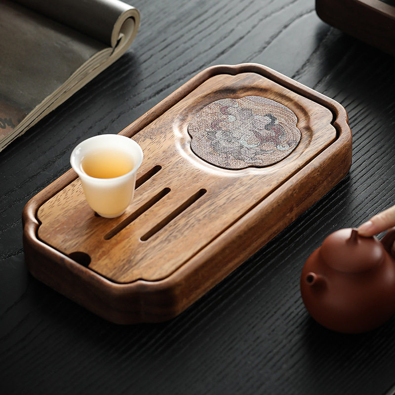 功夫简约实木干泡托盘南美胡桃木中式储水茶盘家用小型泡茶排水