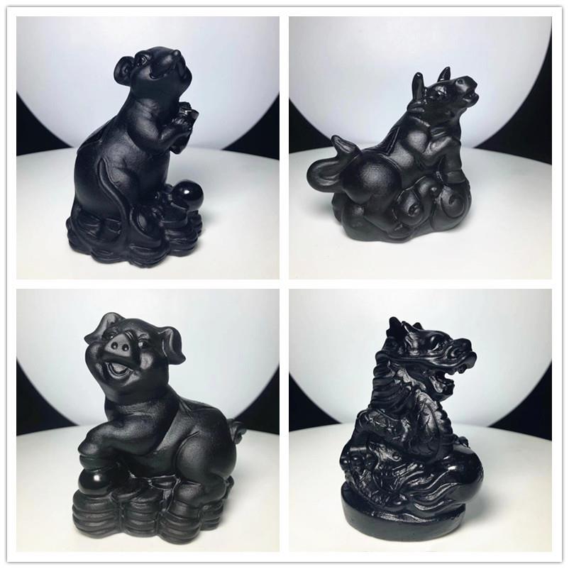 黑曜石十二生肖鼠牛虎兔龙蛇马羊猴鸡狗猪家居工艺品摆设
