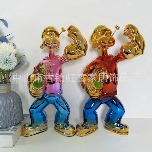 现代大力水手潮玩电镀雕塑商场酒店大堂玄关室内摆件高级感批发