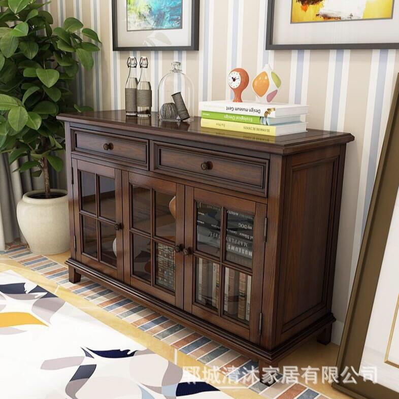 北美实木餐边柜厨房碗盘餐具收纳柜复古木质储物柜家具书籍矮柜