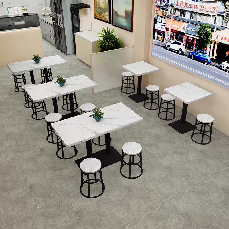 网红圆凳快餐桌椅组合饭馆排挡餐厅小吃店加厚餐桌商用奶茶店桌椅
