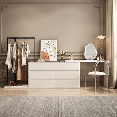 简约代柜梳台一体实木现小型卧室网红多妆功NNO能转角化妆桌斗收