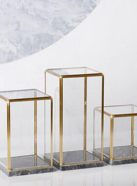 展示收藏品品装饰摆件工艺道防尘陈铜边ltao1009具样品玻璃罩箱透