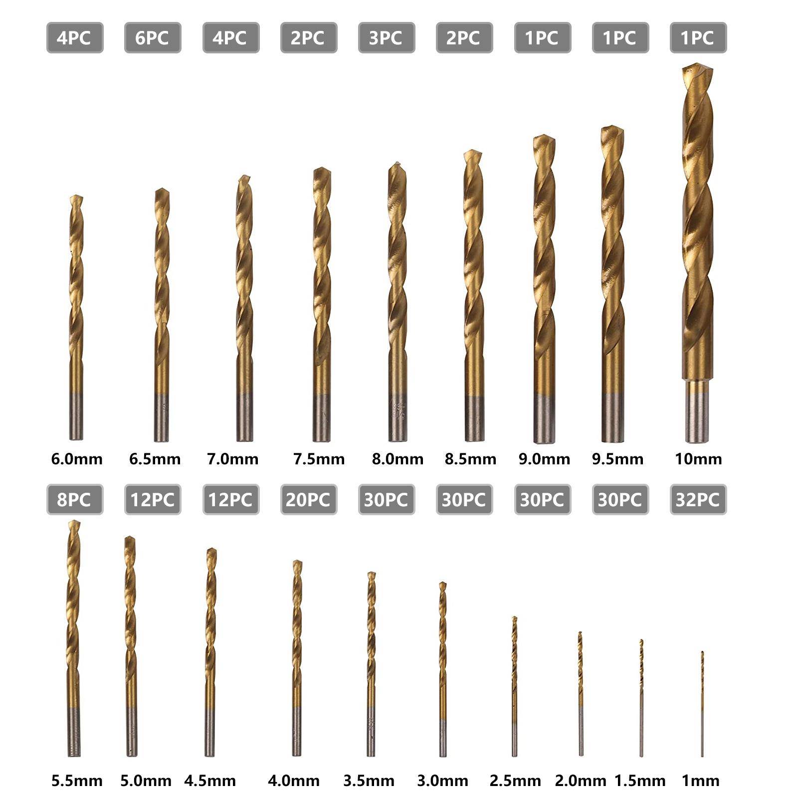 2030件套高速钢GYX镀钛麻花组合1mm-塑1钻mm盒装组合圆柄钻头