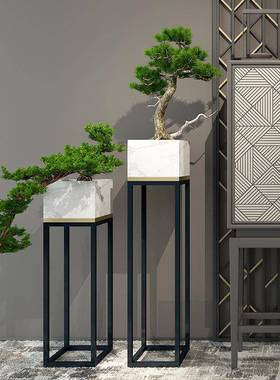 新松中ZG-60739式迎客落地摆花件样板房酒店售楼处盆大理石花架景