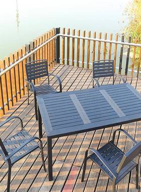 桌户外庭院防22599露塑木椅组合室外休闲腐木天阳台防水防晒桌子