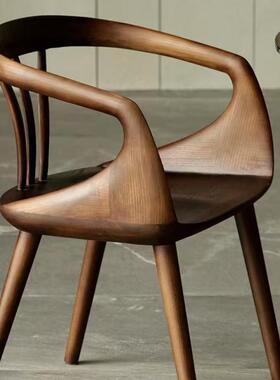 全实木中式家用41613餐靠椅背扶手色休闲圈椅黑胡桃轻奢书房计师