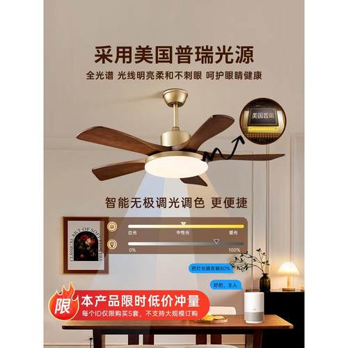 美式复灯古客厅吊扇2厅025新吸顶餐卧室家款用一体静937音护眼风