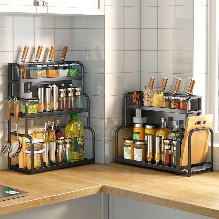 厨房置黑色梯形架304不锈钢台面落地调料架功能调物料收多纳架厨
