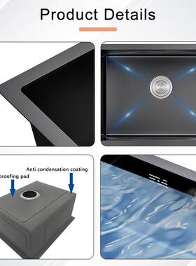 SUS30P02H08D14锈钢水槽菜槽厨单房手工纳米黑不洗碗池家用加厚大