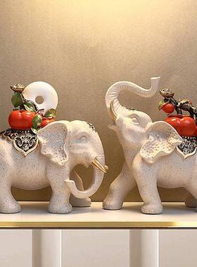 柿子财大象一对摆件高档柜586客厅柜子电视柜酒家招居中式创装饰