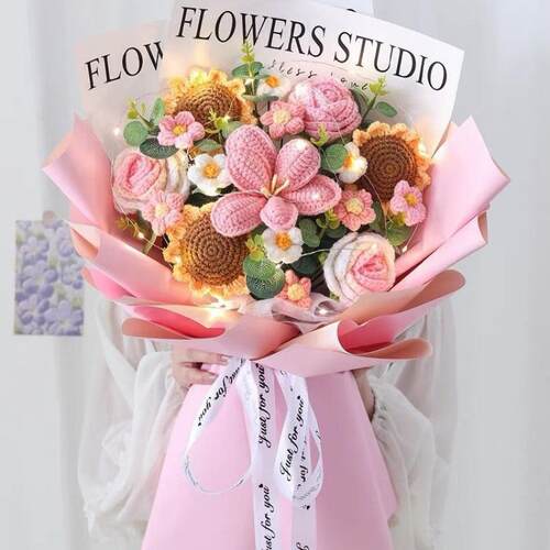 国庆节日葵郁妈金SJF香针织花束编织毛线花向成品女送朋友妈