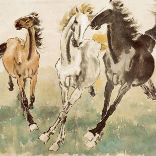 徐悲鸿中古风客厅装饰画20251125奔马图件室办公字画马成到功国画