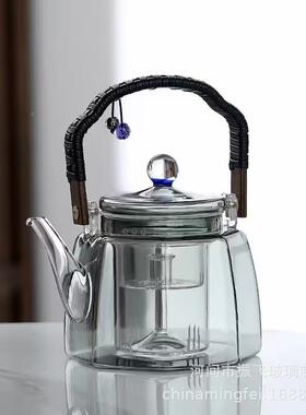 高提硼硅玻璃提通梁壶手隔烫设VMK计家用办公室用过滤泡茶壶