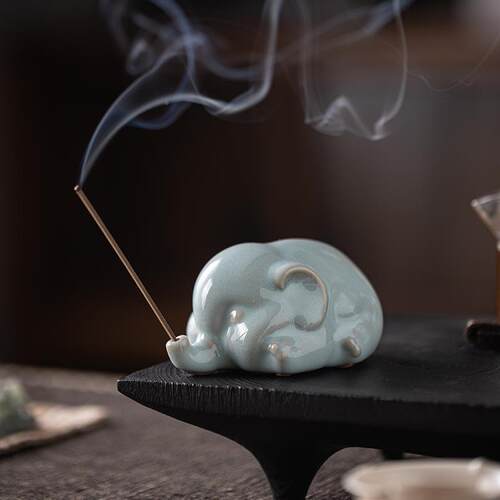 汝窑茶意宠盖置茶创玩摆件精品养小LNE象线可香插香托茶盘桌面装