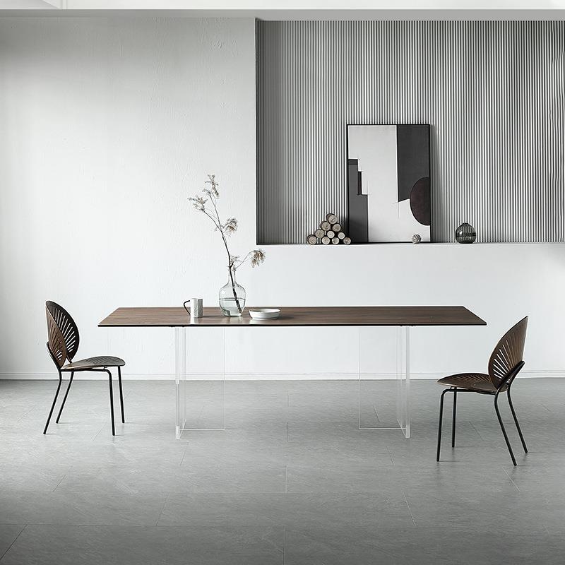 德利KRS丰师木纹岩板餐实桌亚克力悬浮岛台木透明小户型家用设计