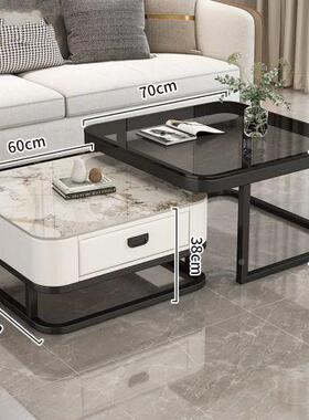 轻奢茶客厅家用几璃现代简约小茶户型网TJZ红方形玻岩板几电视柜